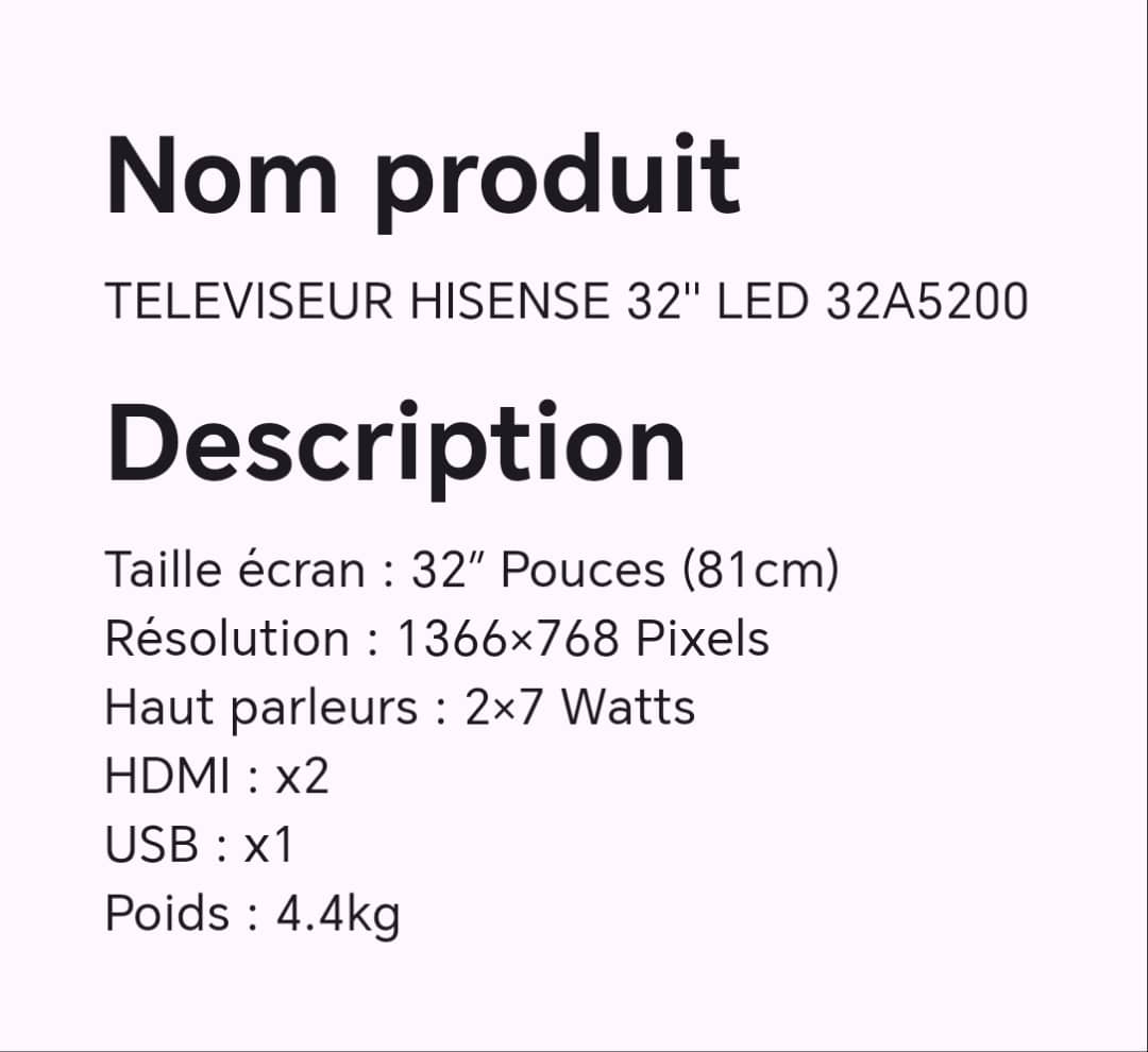TELEVISEUR HISENSE 32" LED 32A5200 TELEVISEUR HISENSE 32" LED 32A5200