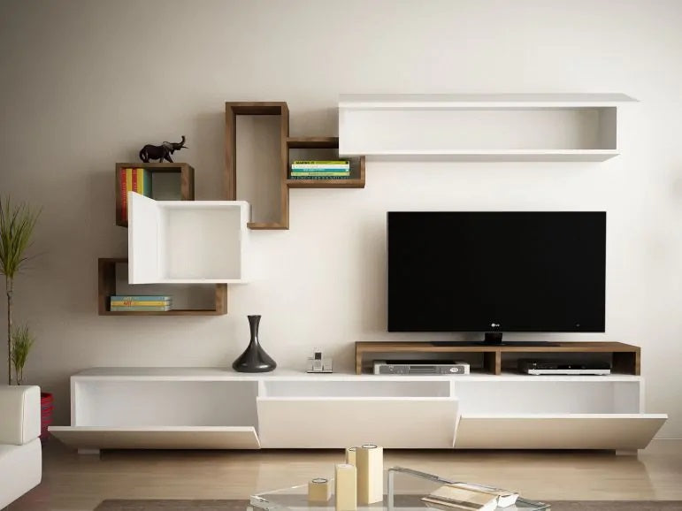 Meuble TV Marron Blanc - 2M10 Meuble TV Marron Blanc - 2M10