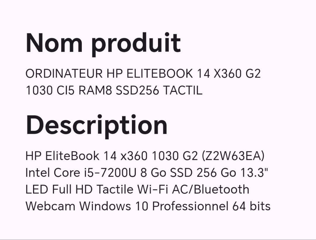 ORDINATEUR HP ELITEBOOK 14 X360 G2 1030 CI5 RAM8 SSD256 TACTIL ORDINATEUR HP ELITEBOOK 14 X360 G2 1030 CI5 RAM8 SSD256 TACTIL