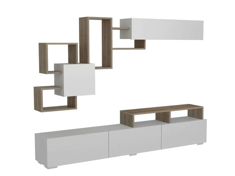 Meuble TV Marron Blanc - 2M10 Meuble TV Marron Blanc - 2M10