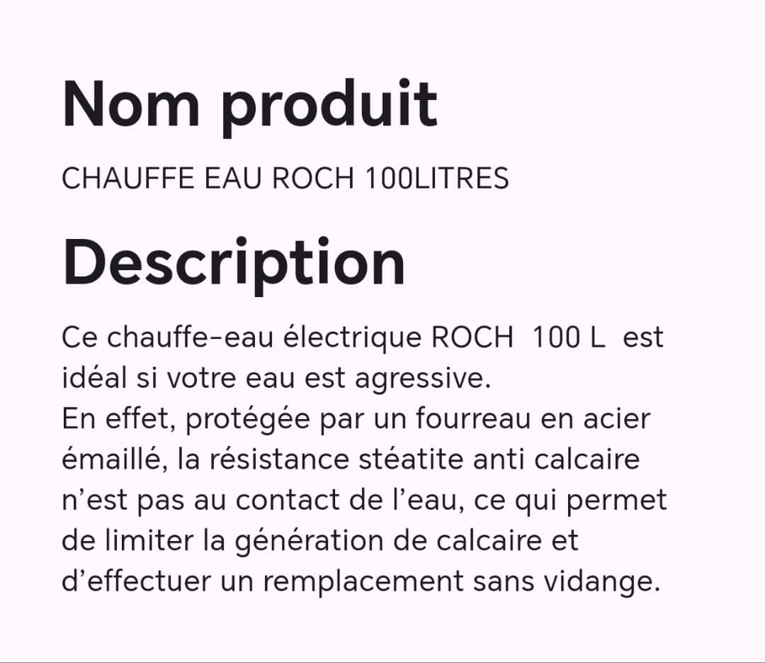 CHAUFFE EAU ROCH 100LITRES CHAUFFE EAU ROCH 100LITRES