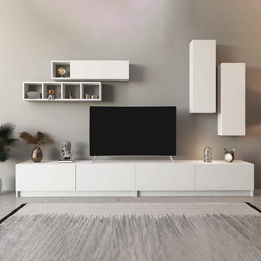 Meuble TV ensemble moderne avec étagères murales bois Laminé - Table de 3 mètres