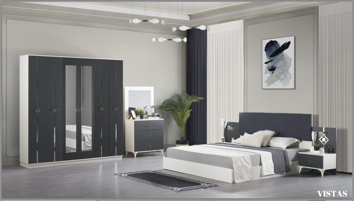 CHAMBRE A COUCHER 6BATTANTS 4PIECES GRIS BLANC VISTAS CHAMBRE A COUCHER 6BATTANTS 4PIECES GRIS BLANC VISTAS