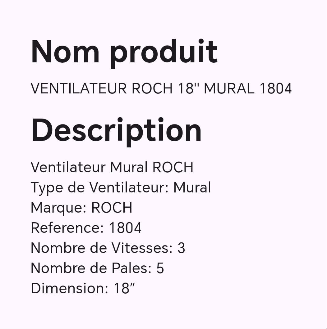VENTILATEUR ROCH 18" MURAL 1804 VENTILATEUR ROCH 18" MURAL 1804