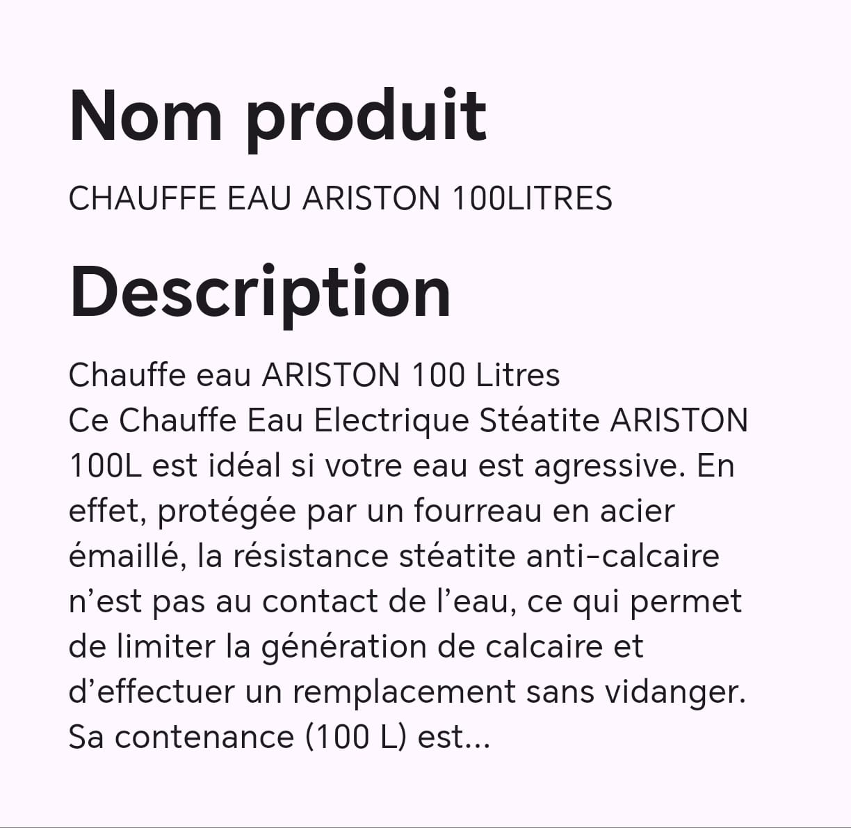 CHAUFFE EAU ARISTON 100LITRES CHAUFFE EAU ARISTON 100LITRES