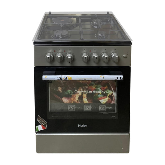 CUISINIERE HAIER 4FEUX 60X60 3FEUX GAZ 1FEUX ELECTRIQUE+FOUR ELECTRIQUE GRIS NOIR HCR2031EESB