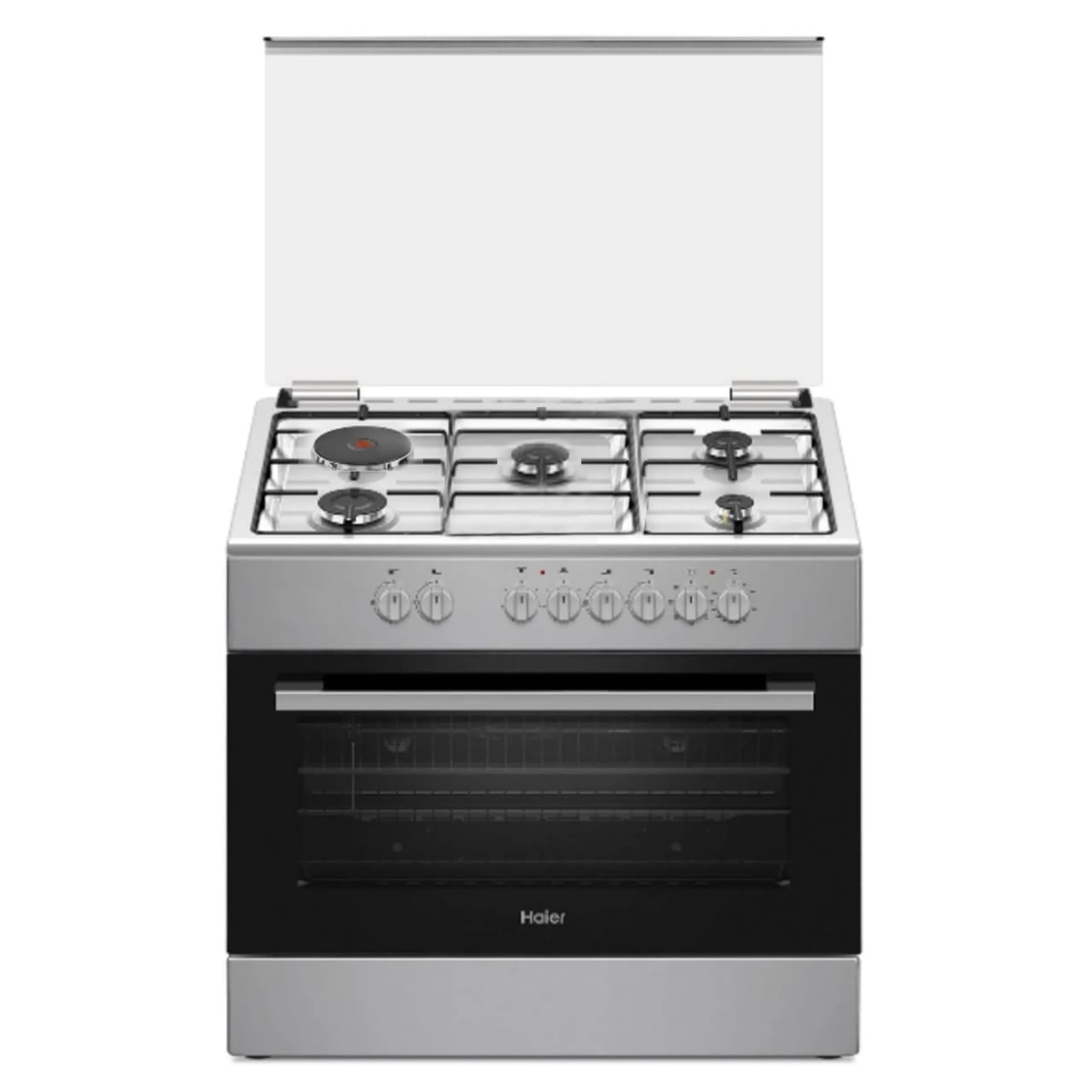 CUISINIERE HAIER 5FEUX 90X60: 4FEUX A GAZ + 1FEU ELECTRIQUE + FOUR ELECTRIQUE GRIS HCR6041EESB CUISINIERE HAIER 5FEUX 90X60: 4FEUX A GAZ + 1FEU ELECTRIQUE + FOUR ELECTRIQUE GRIS HCR6041EESB