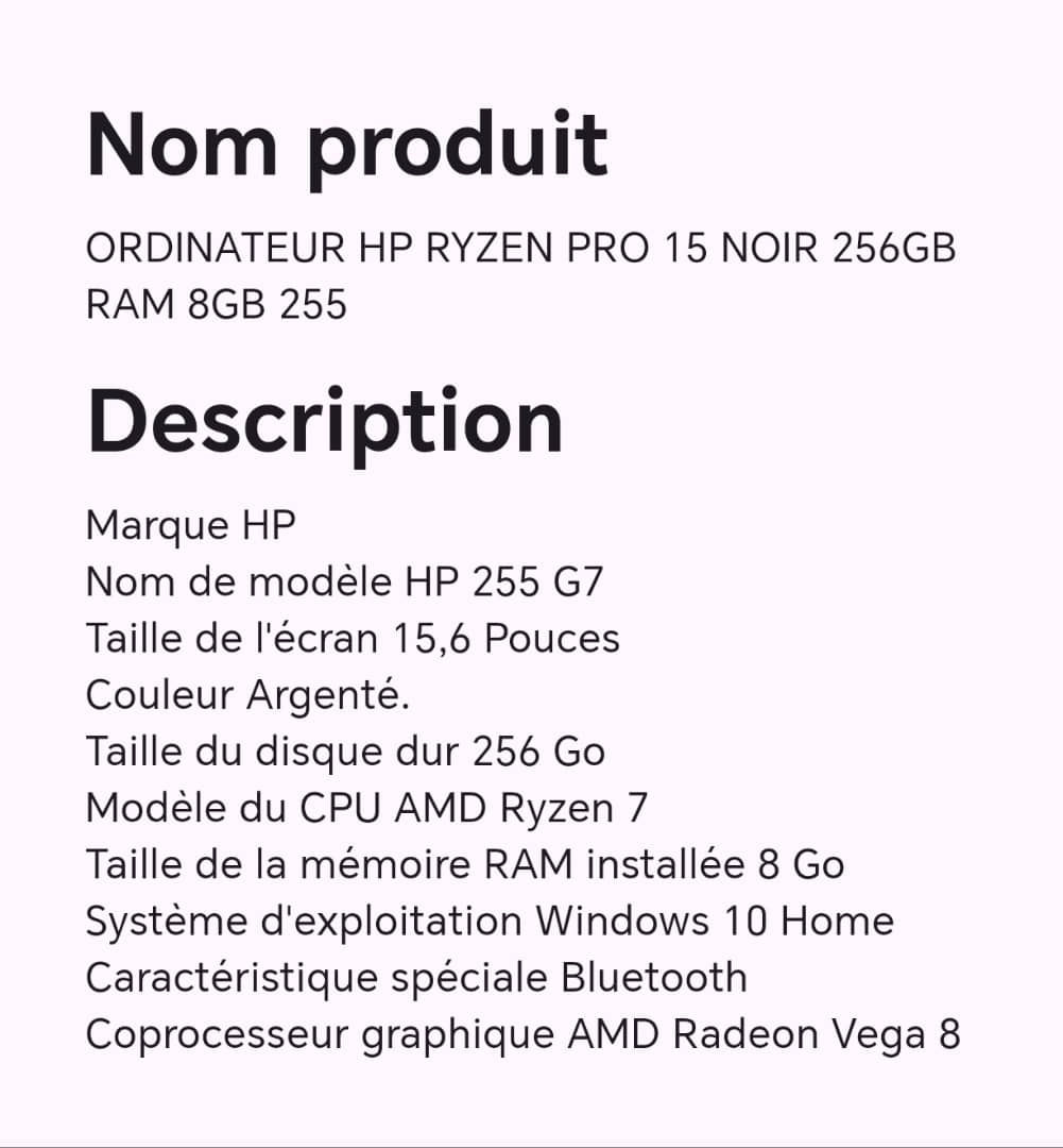 ORDINATEUR HP RYZEN PRO 15 NOIR 256GB RAM 8GB 255 ORDINATEUR HP RYZEN PRO 15 NOIR 256GB RAM 8GB 255