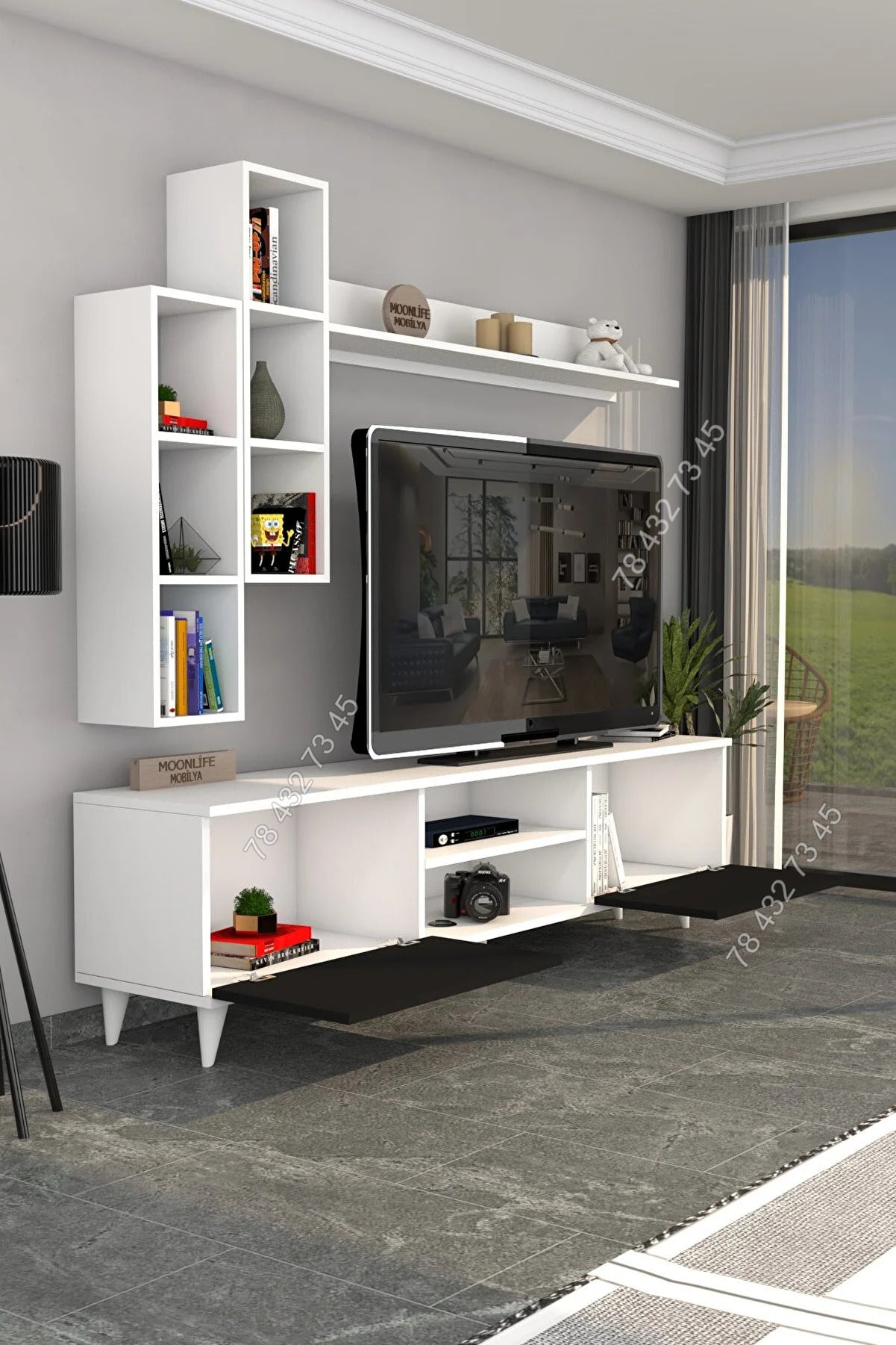 Meuble TV Noir & Blanc - 1m80 Meuble TV Noir & Blanc - 1m80
