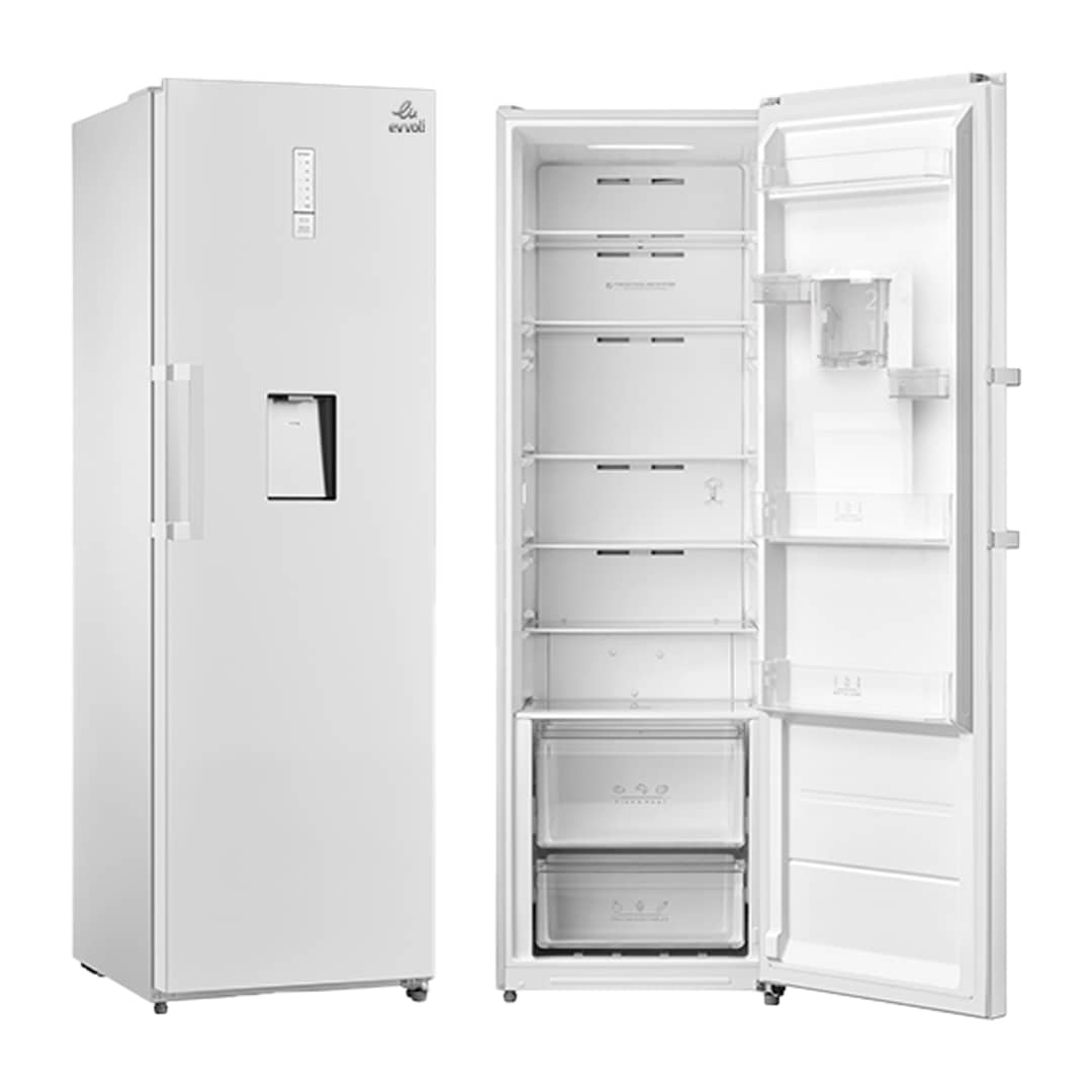 Réfrigérateur EVVOLI vertical 1porte 8tiroirs 390 litres avec fontaine Nofrost blanc EVRFMU390LW Réfrigérateur EVVOLI vertical 1porte 8tiroirs 390 litres avec fontaine Nofrost blanc EVRFMU390LW