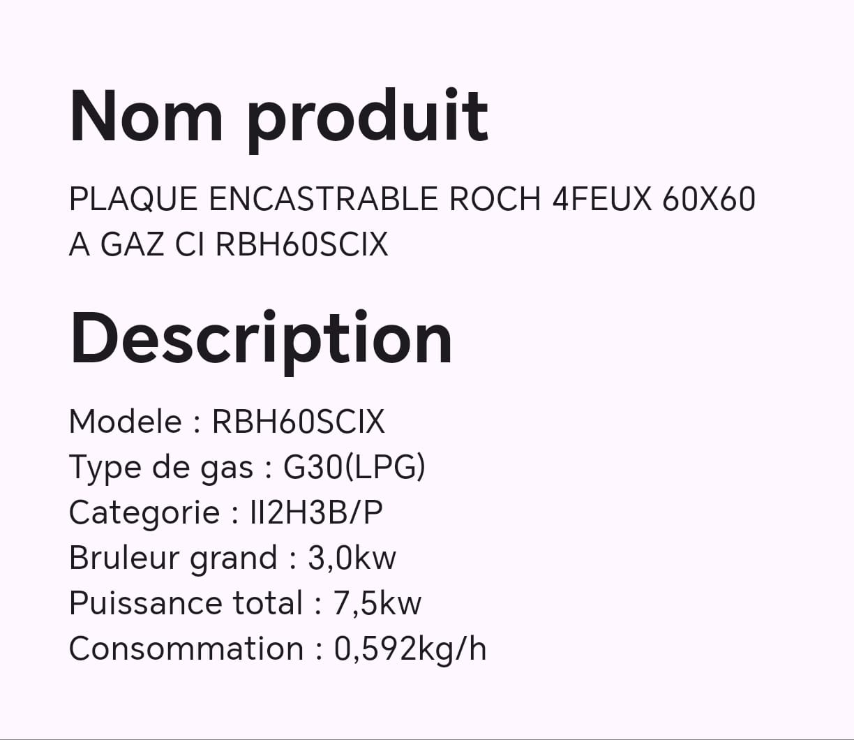 PLAQUE ENCASTRABLE ROCH 4FEUX 60X60 A GAZ CI RBH60SCIX PLAQUE ENCASTRABLE ROCH 4FEUX 60X60 A GAZ CI RBH60SCIX