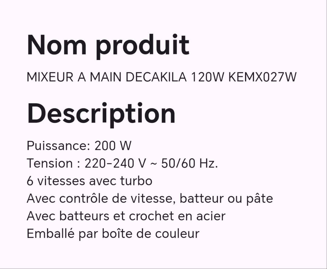 MIXEUR A MAIN DECAKILA 120W KEMX027W MIXEUR A MAIN DECAKILA 120W KEMX027W