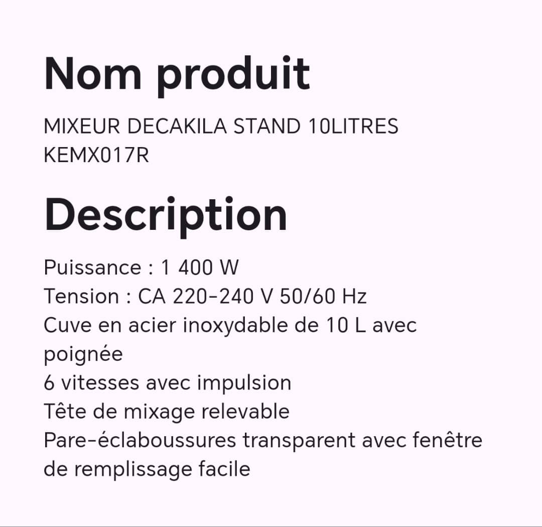 MIXEUR DECAKILA STAND 10LITRES KEMX017R MIXEUR DECAKILA STAND 10LITRES KEMX017R