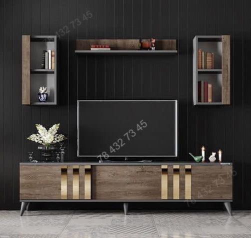Meuble TV + Table Basse - Marron & Noir - 1m80 Meuble TV + Table Basse - Marron & Noir - 1m80