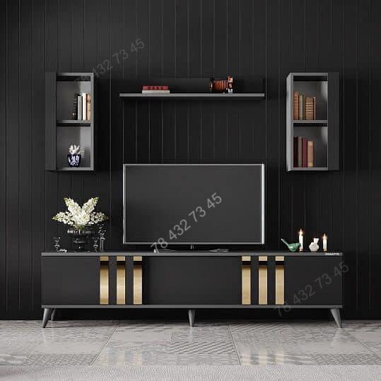 Meuble TV + Table Basse - Noir & Gris - 1m80 Meuble TV + Table Basse - Noir & Gris - 1m80