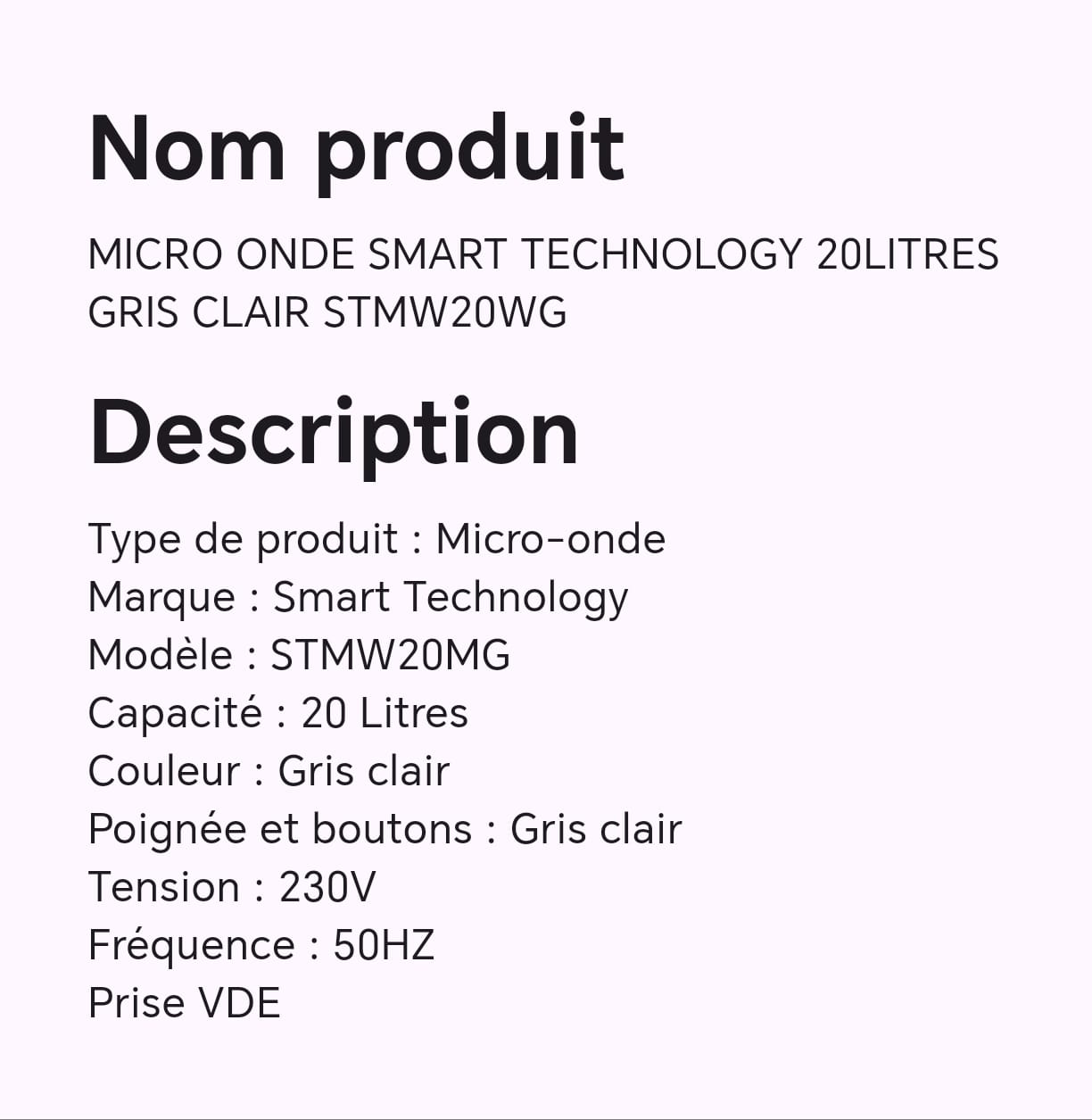 MICRO ONDE SMART TECHNOLOGY 20LITRES GRS CLAIR STMW20WG MICRO ONDE SMART TECHNOLOGY 20LITRES GRS CLAIR STMW20WG