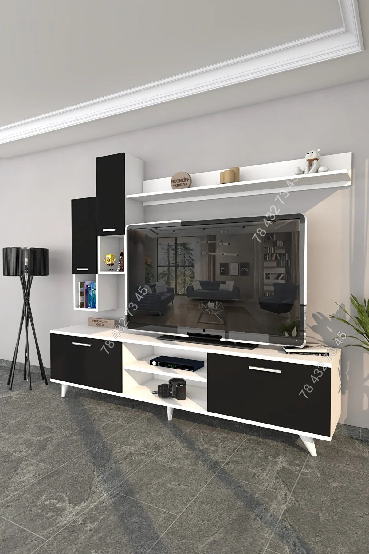 Meuble TV Noir & Blanc - 1m80 Meuble TV Noir & Blanc - 1m80