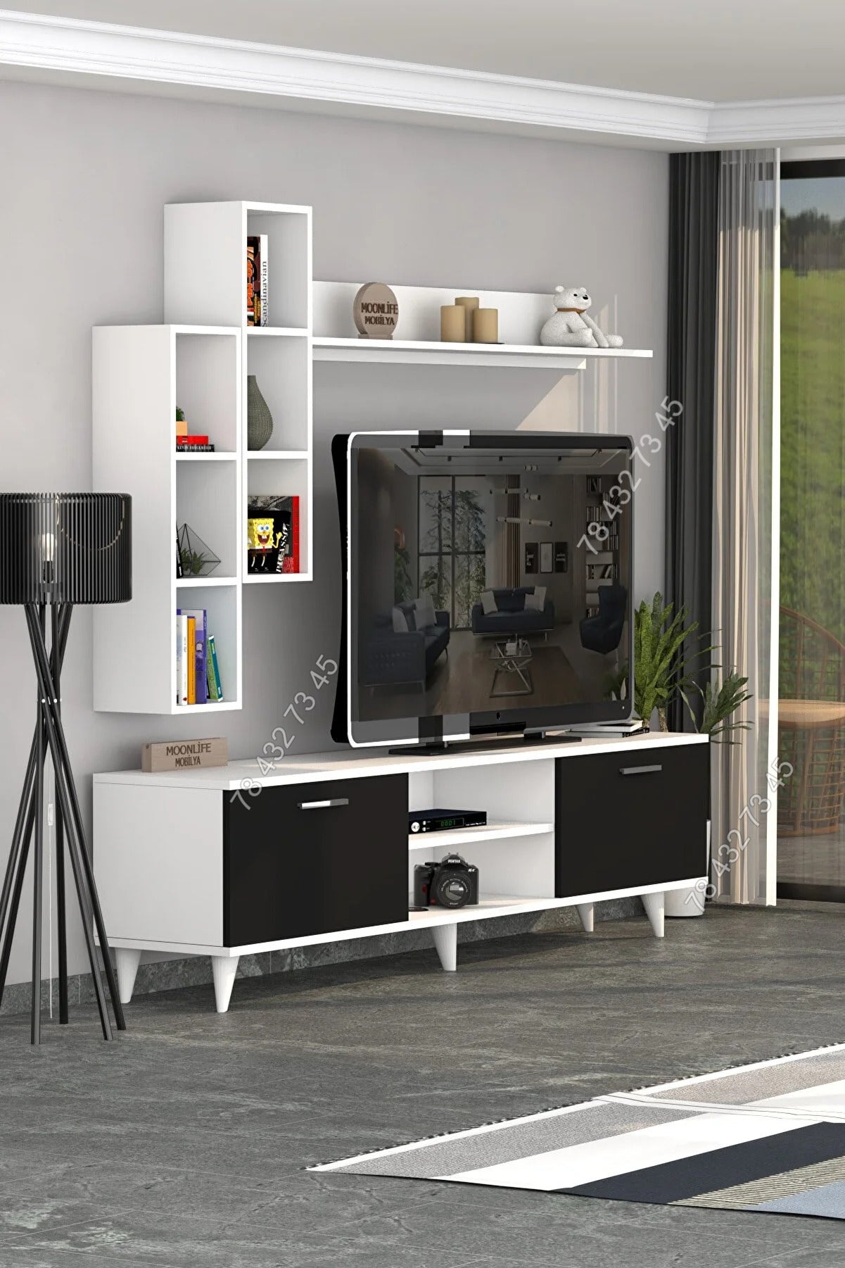 Meuble TV Noir & Blanc - 1m80 Meuble TV Noir & Blanc - 1m80