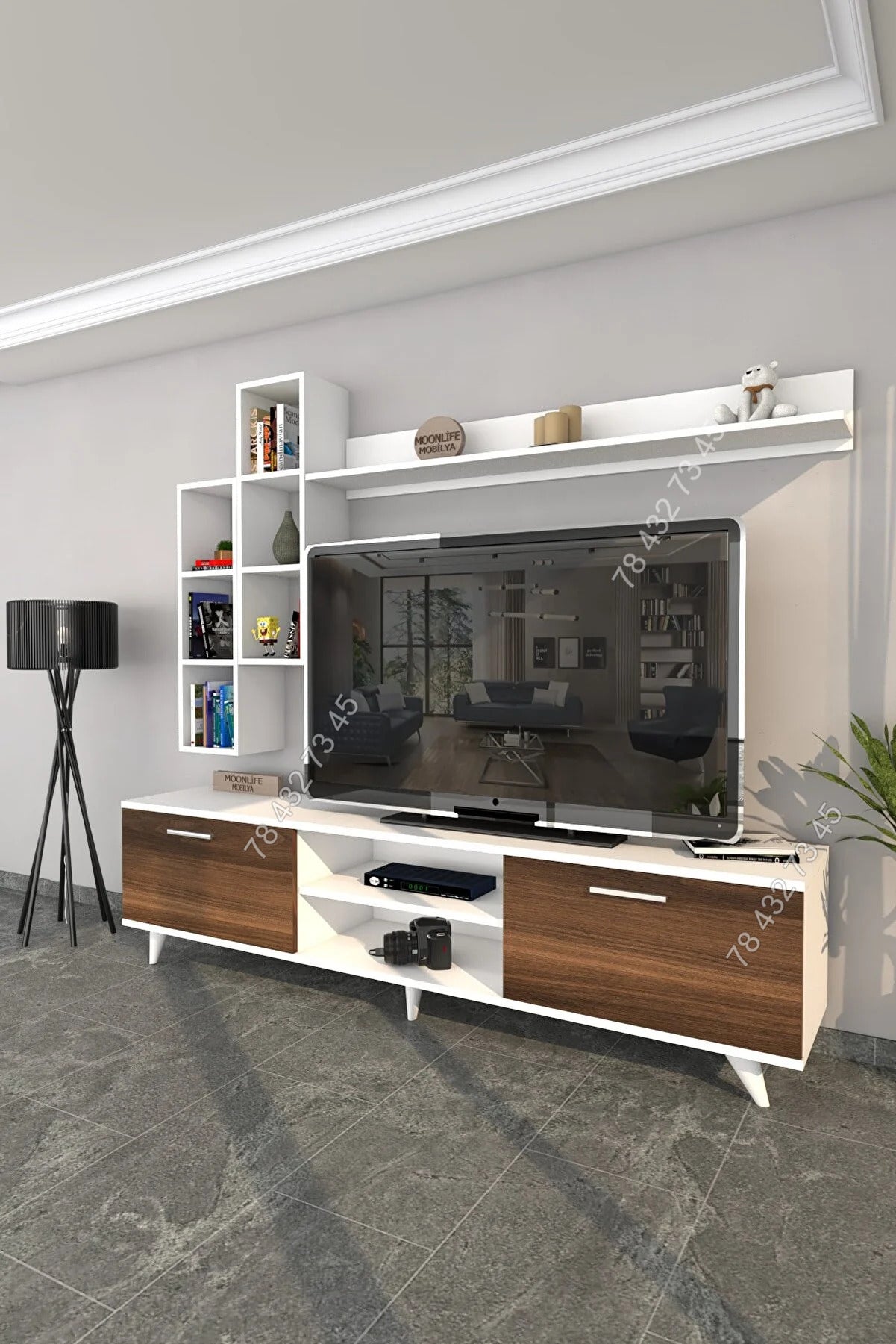 Meuble TV Marron Blanc - 1m80 Meuble TV Marron Blanc - 1m80