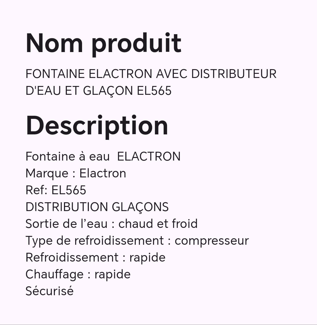 FONTAINE ELACTRON AVEC DISTRIBUTEUR D'EAU ET GLACON EL565 FONTAINE ELACTRON AVEC DISTRIBUTEUR D'EAU ET GLACON EL565