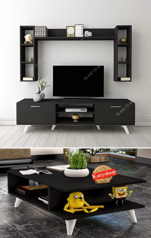 Meuble TV Noir - 1m80 + Table Basse