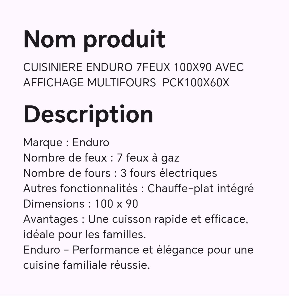 CUISINIERE ENDURO 7FEUX 100X90 AVEC AFFICHAGE MULTIFOURS PCK100X60X CUISINIERE ENDURO 7FEUX 100X90 AVEC AFFICHAGE MULTIFOURS PCK100X60X