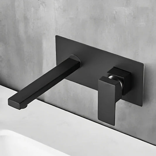 Robinet Mural Encastré Noir Mitigeur Moderne pour Lavabo et Vasque en Laiton Mélangeur Eau Chaude et Froide