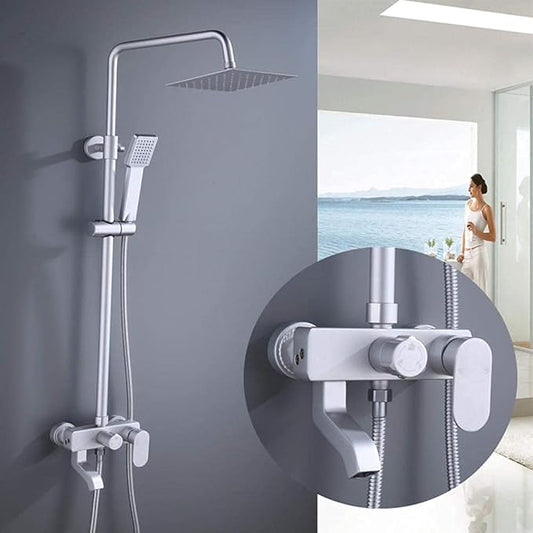 Colonne de douche à effet pluie, douchette multifonction, barre coulissante réglable robinets muraux
