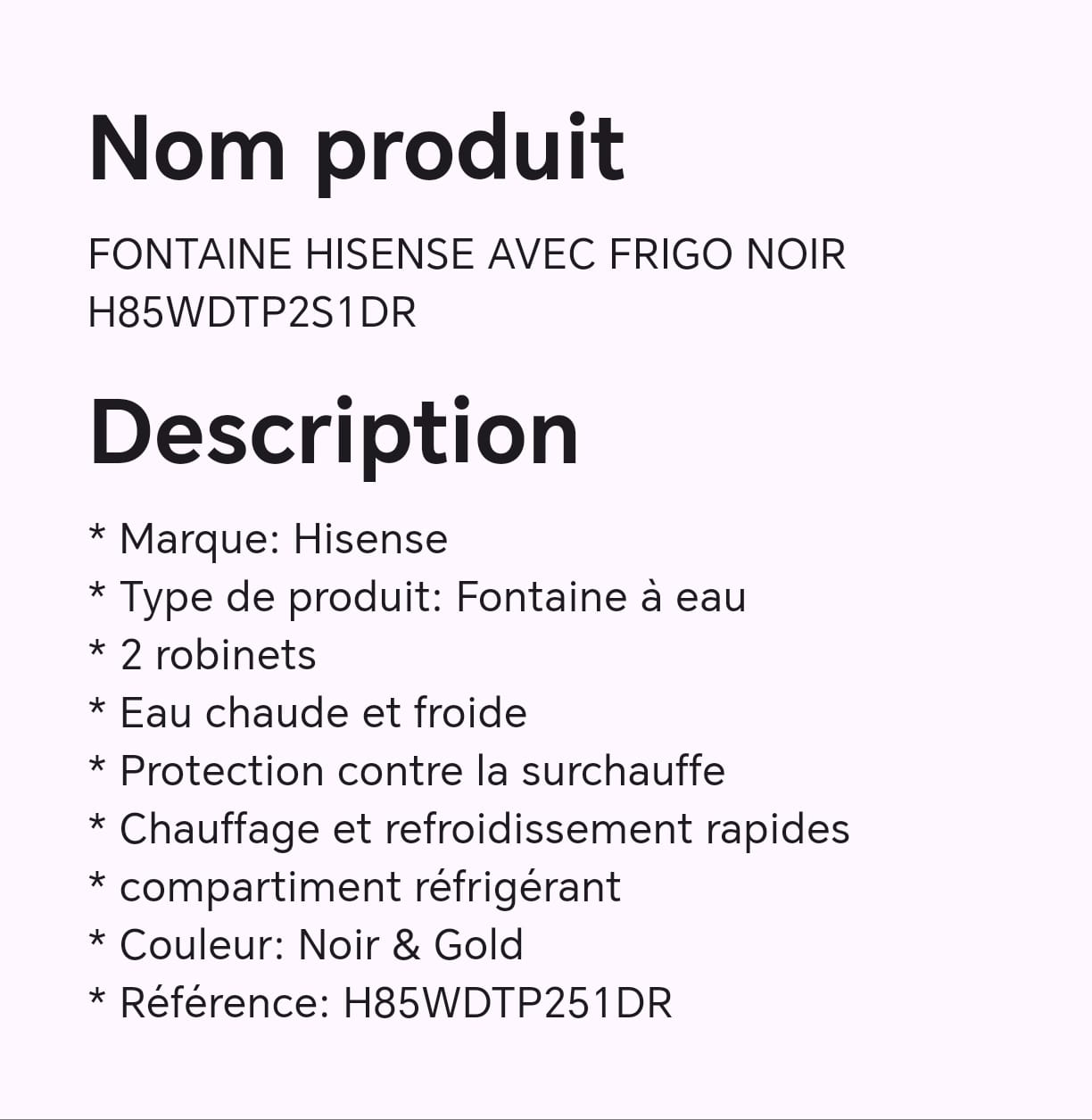 FONTAINE HISENSE AVEC FRIGO NOIR H85WDTP2S1DR FONTAINE HISENSE AVEC FRIGO NOIR H85WDTP2S1DR