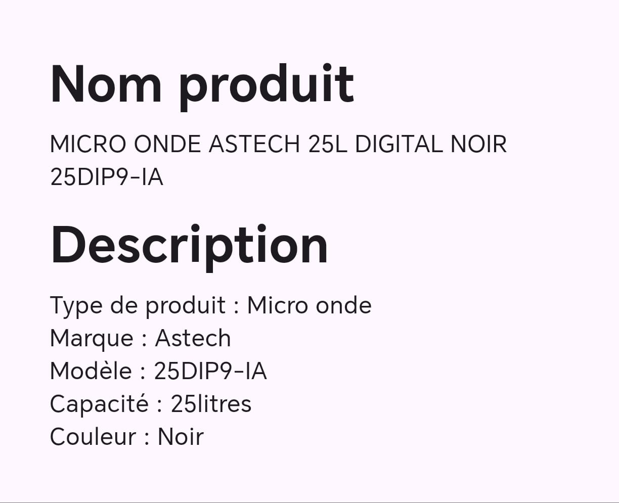 MICRO ONDE ASTECH 25L DIGITAL NOIR 25DIP9-IA MICRO ONDE ASTECH 25L DIGITAL NOIR 25DIP9-IA