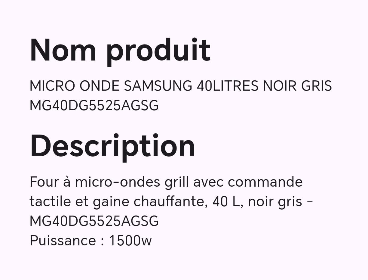 MICRO ONDE SAMSUNG 40LITRES NOIR GRIS MG40D5525AGSG MICRO ONDE SAMSUNG 40LITRES NOIR GRIS MG40D5525AGSG