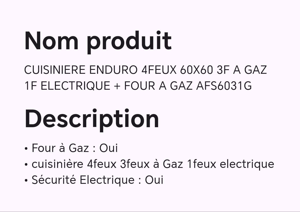CUISINIERE ENDURO 4FEUX 60X60 3F A GAZ 1F ELECTRIQUE + FOUR A GAZ AFS6031G CUISINIERE ENDURO 4FEUX 60X60 3F A GAZ 1F ELECTRIQUE + FOUR A GAZ AFS6031G