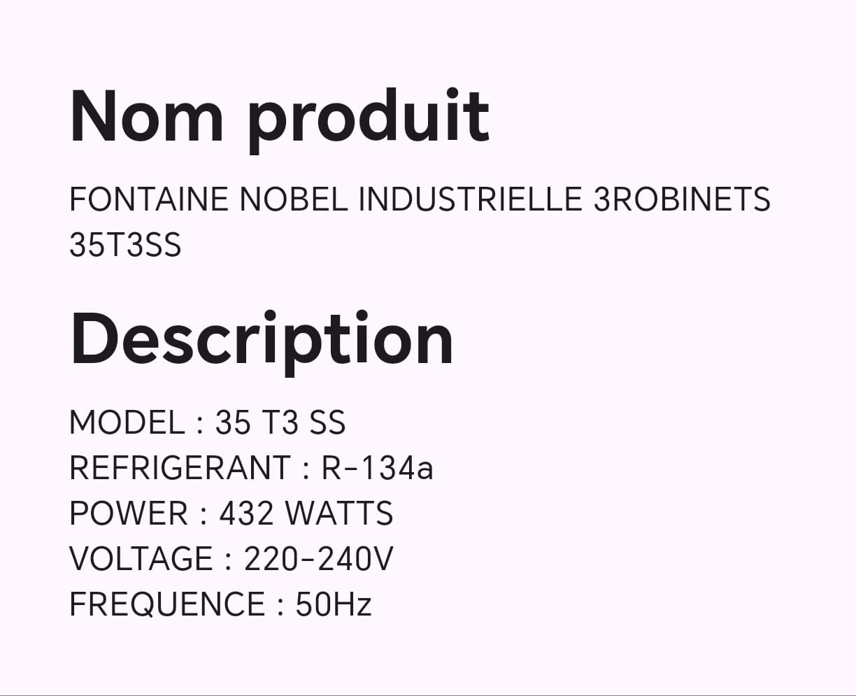FONTAINE NOBEL INDUSTRIELLE 3ROBINETS 35T3SS FONTAINE NOBEL INDUSTRIELLE 3ROBINETS 35T3SS