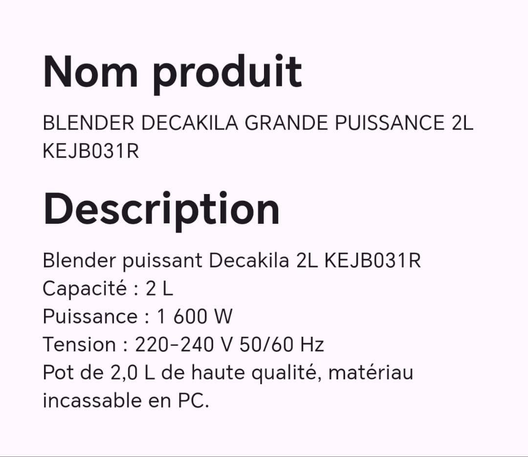MIXEUR BLENDER DECAKILA GRANDE PUISSANCE 2L KEJB031R MIXEUR BLENDER DECAKILA GRANDE PUISSANCE 2L KEJB031R