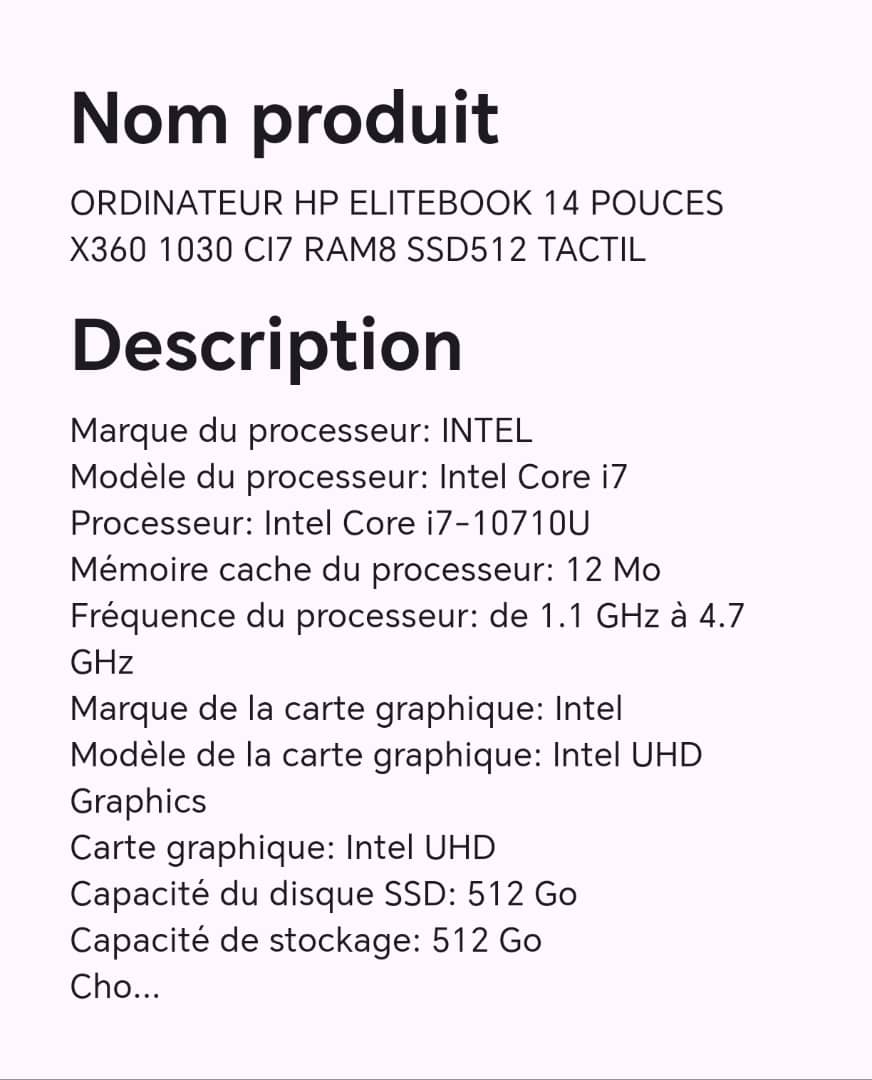 ORDINATEUR HP ELITEBOOK 14 POUCES X360 1030 CI7 RAM8 SSD512 TACTIL ORDINATEUR HP ELITEBOOK 14 POUCES X360 1030 CI7 RAM8 SSD512 TACTIL