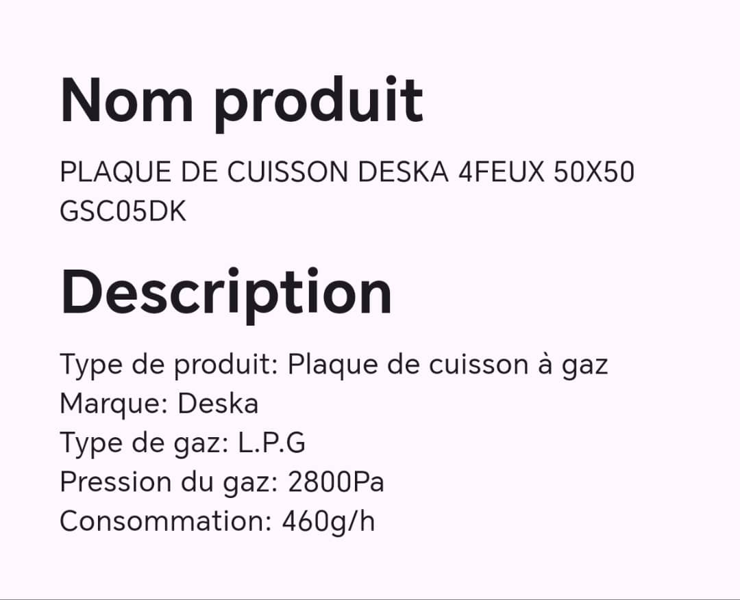 PLAQUE DE CUISSON DESKA 4FEUX 50X50 GSC05DK PLAQUE DE CUISSON DESKA 4FEUX 50X50 GSC05DK