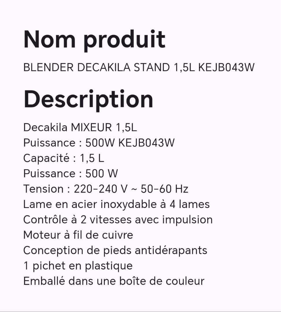 BLENDER DECAKILA STAND 1,5L KEJB043W BLENDER DECAKILA STAND 1,5L KEJB043W
