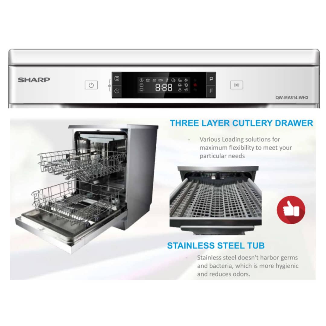 LAVE VAISSELLE SHARP 14COUVERTS BLANC QW MA814WH2 LAVE VAISSELLE SHARP 14COUVERTS BLANC QW MA814WH2