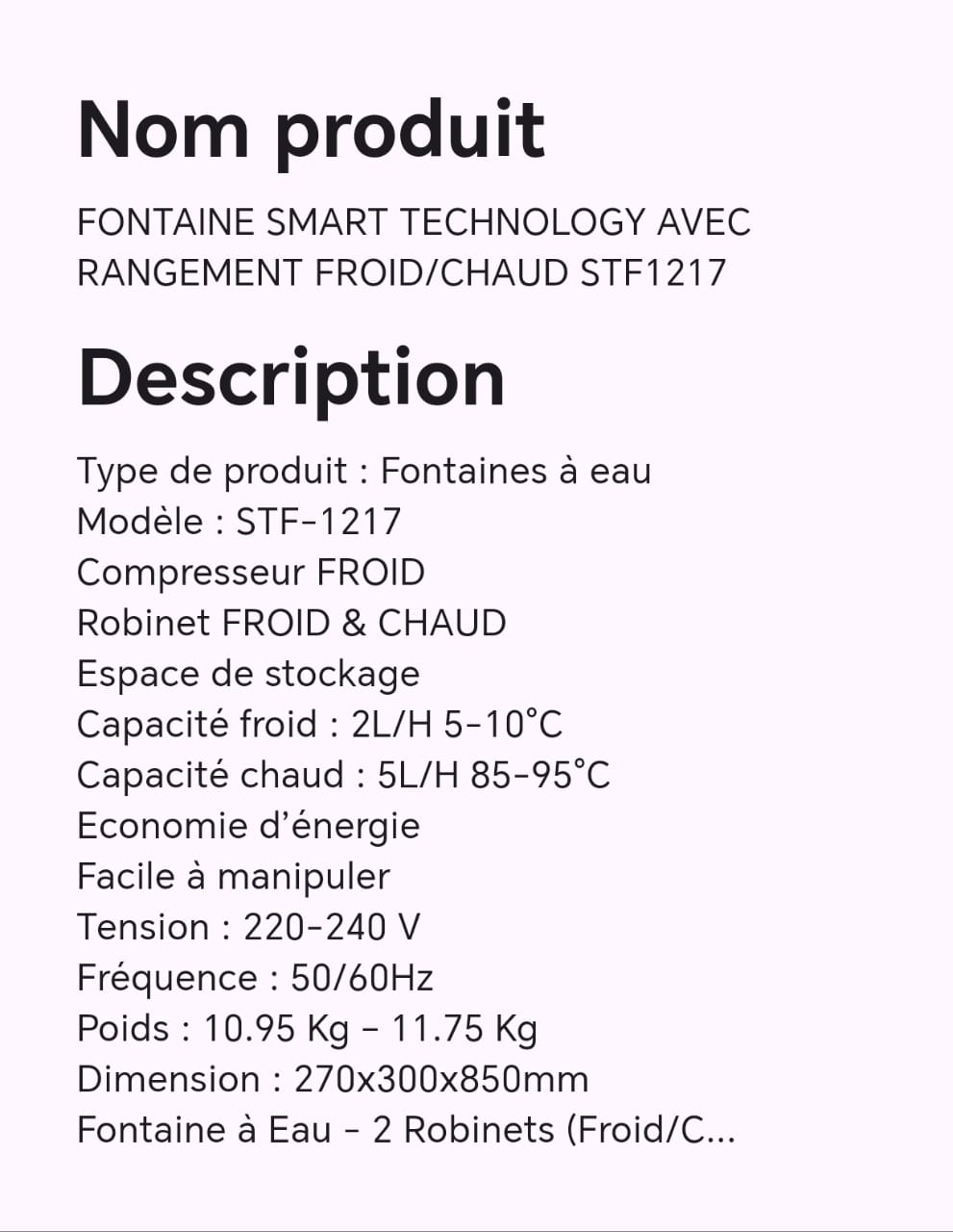 FONTAINE SMART TECHNOLOGY AVEC RANGEMENT FROID/CHAUD STF1217 FONTAINE SMART TECHNOLOGY AVEC RANGEMENT FROID/CHAUD STF1217