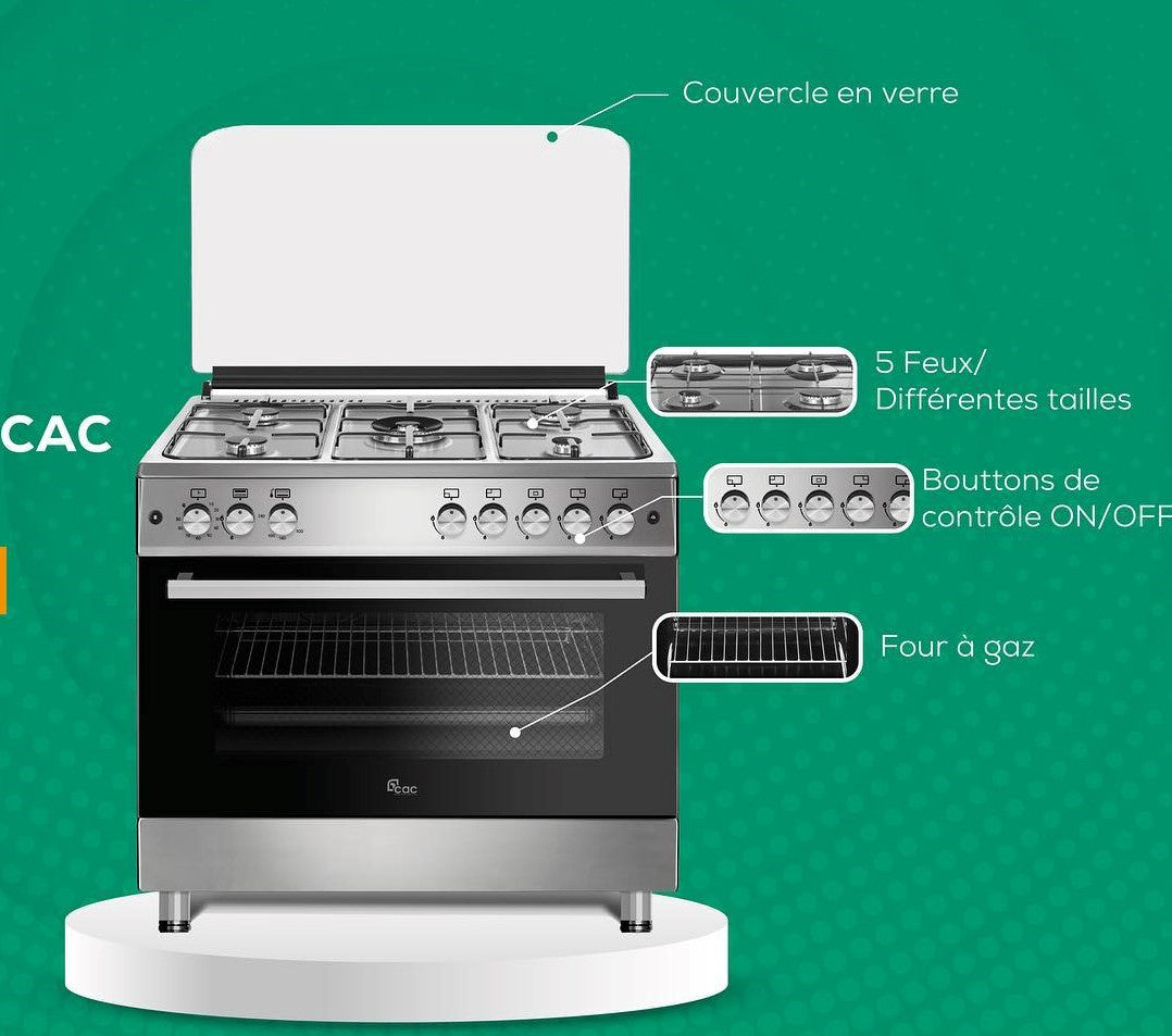 CUISINIERE CAC 5FEUX 90X60 INOX FULL OPTION CAC90G CUISINIERE CAC 5FEUX 90X60 INOX FULL OPTION CAC90G