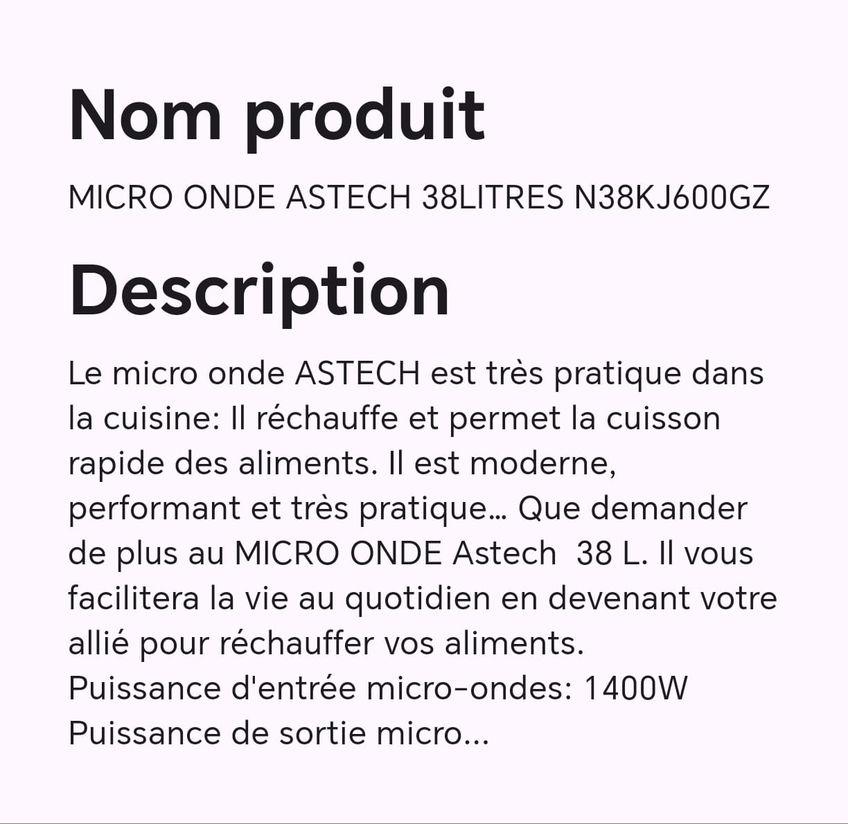 MICRO ONE ASTECH 38LITRES N38KJ600GZ MICRO ONE ASTECH 38LITRES N38KJ600GZ