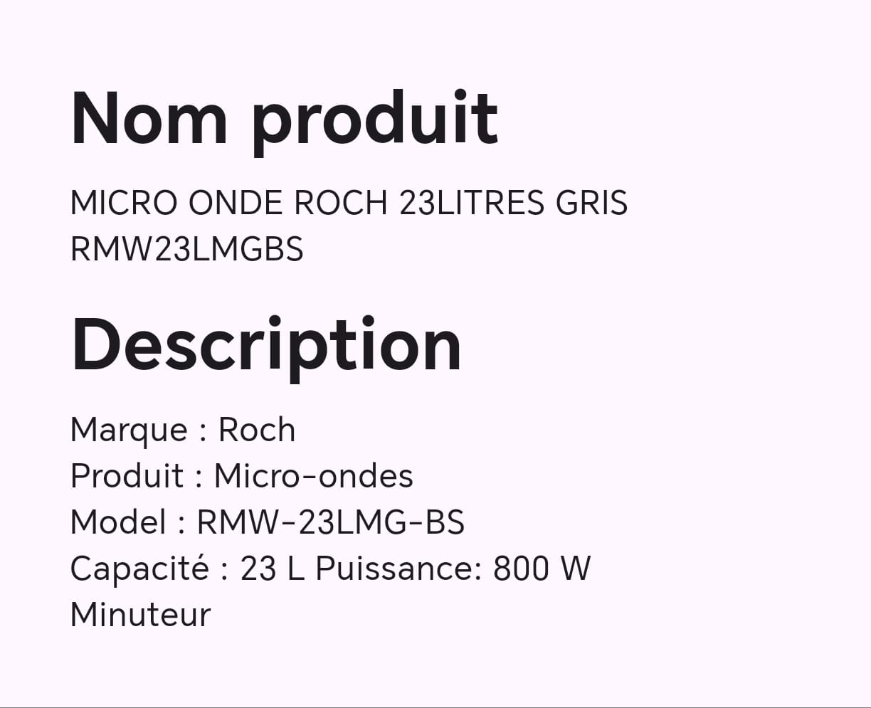 MICRO ONDE ROCH 23LITRES GRIS RMW23LMGBS MICRO ONDE ROCH 23LITRES GRIS RMW23LMGBS