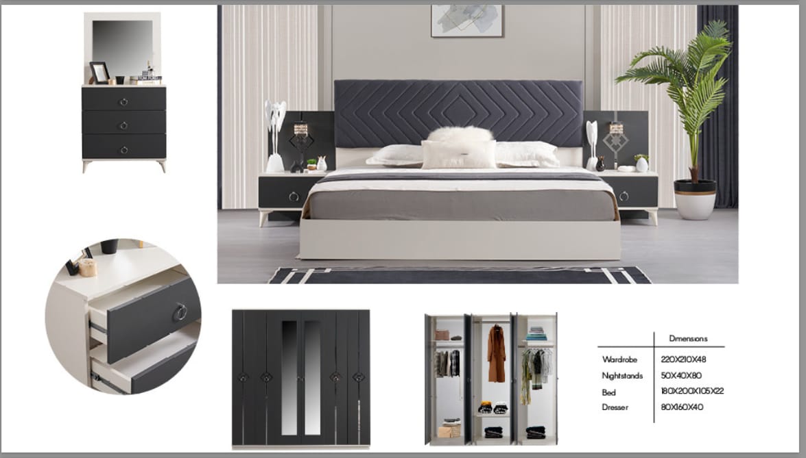 CHAMBRE A COUCHER 6BATTANTS 4PIECES GRIS BLANC VISTAS CHAMBRE A COUCHER 6BATTANTS 4PIECES GRIS BLANC VISTAS
