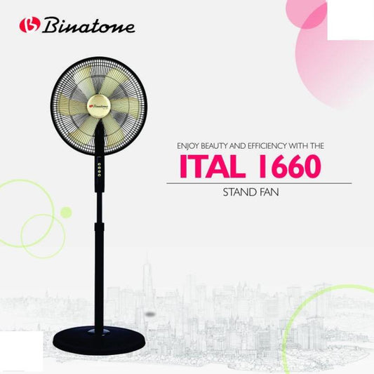 VENTILATEUR BINATONE 16" SUR PIED NOIR DORE ITAL1660