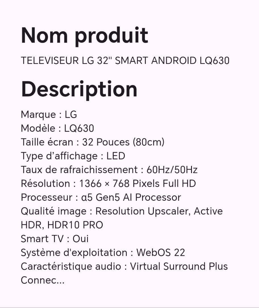 TELEVISEUR LG 32" SMART ANDROID LQ630 TELEVISEUR LG 32" SMART ANDROID LQ630
