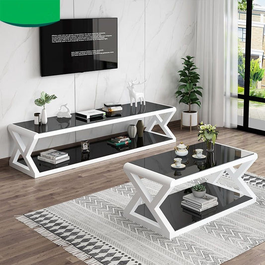 MEUBLE TV + TABLE BASSE EN VERRE TREMPÉ POUR SALON MODERNE