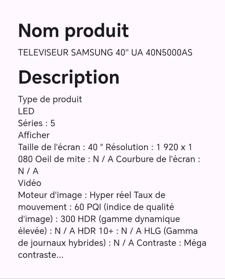 TELEVISEUR SAMSUNG 40" UA 40N5000AS TELEVISEUR SAMSUNG 40" UA 40N5000AS