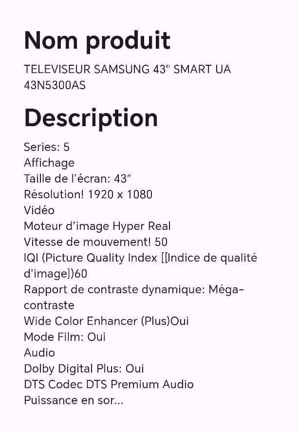 TELEVISEUR SAMSUNG 43" SMART UA 43N5300AS TELEVISEUR SAMSUNG 43" SMART UA 43N5300AS