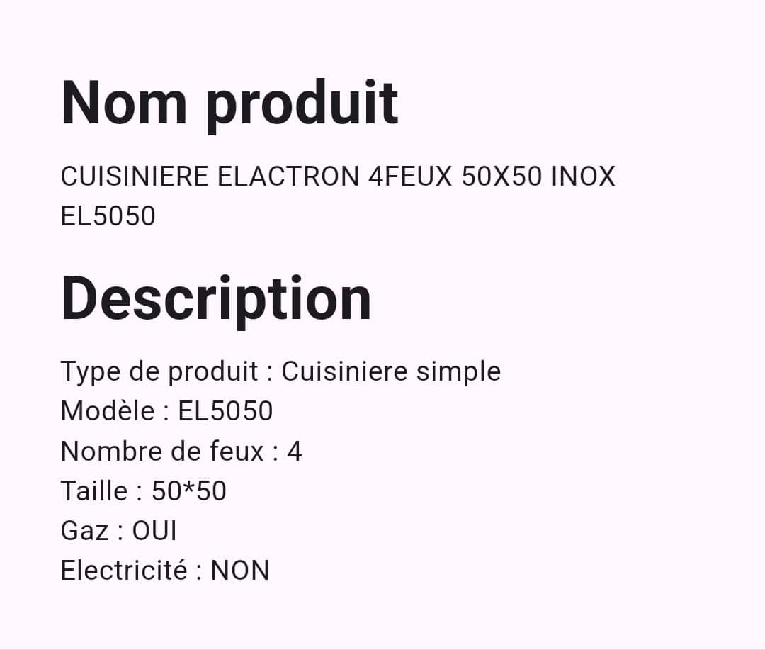 Cuisinière Elactron 4 Feux 50 x 50 Inox Cuisinière Elactron 4 Feux 50 x 50 Inox