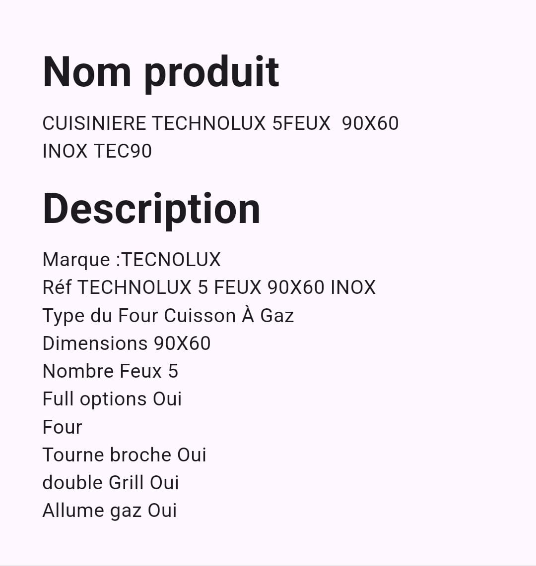 Cuisinière Technolux 5 Feux 90 x 60 Inox Cuisinière Technolux 5 Feux 90 x 60 Inox